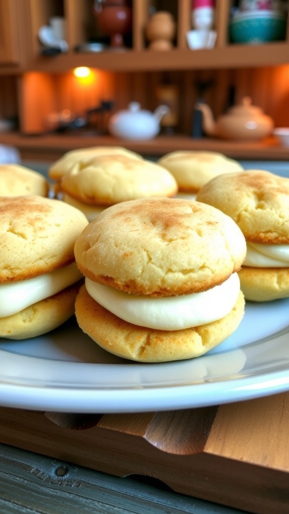 A tempting display of Snickerdoodle Cookie Sandwiches with cinnamon sugar dusting and creamy filling.